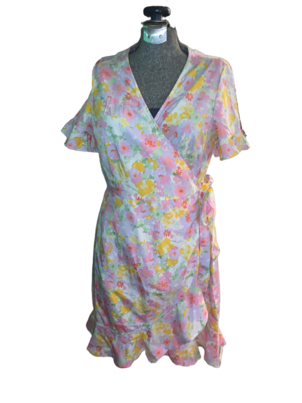 Women's Vero Moda Floral Wrap Mini Dress Size S White Pink